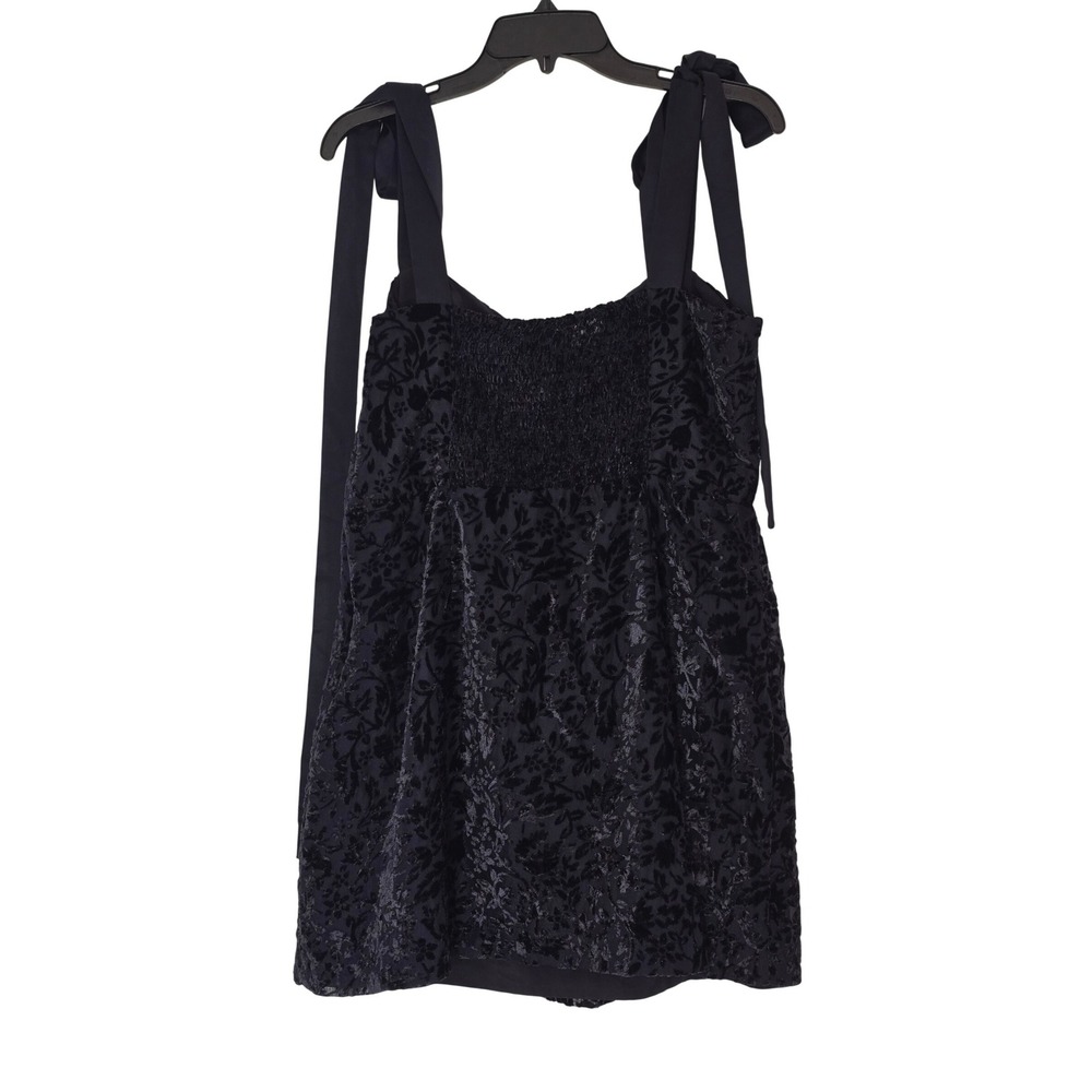 House of Harlow 1960 Navy Blue Burnout Velvet Floral Tie Strap Mini Dress Large - Picture 4 of 9